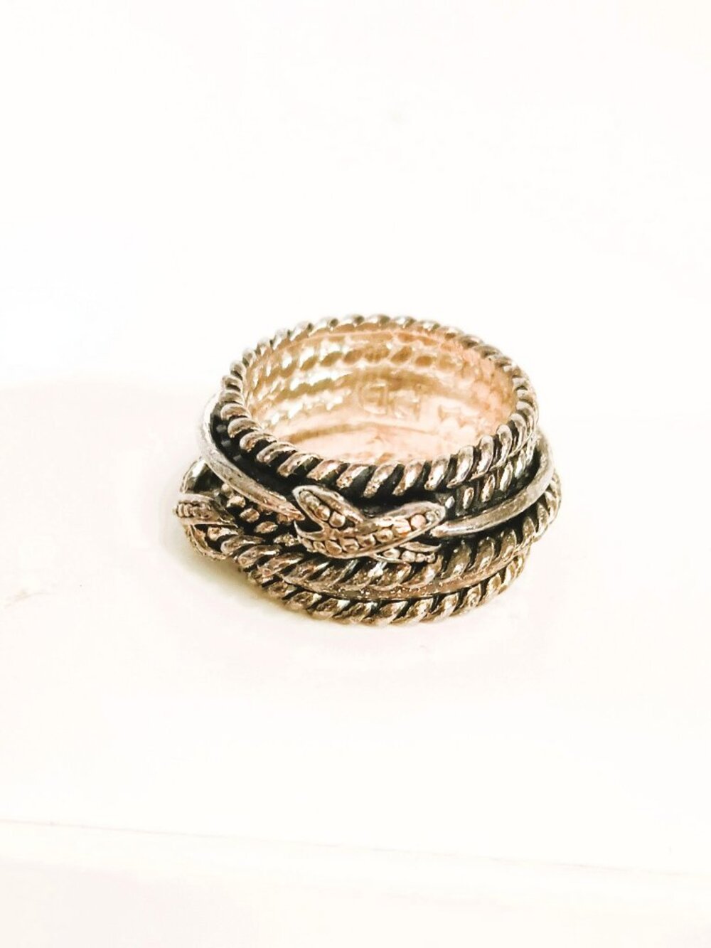 Premier Designs Braided Rope Ring 7.5 Silver Tone Wide Cable Wrap X Band Jewelry